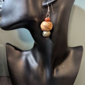 Vintage Wooden Bead Earrings Boho Ethnic Statement